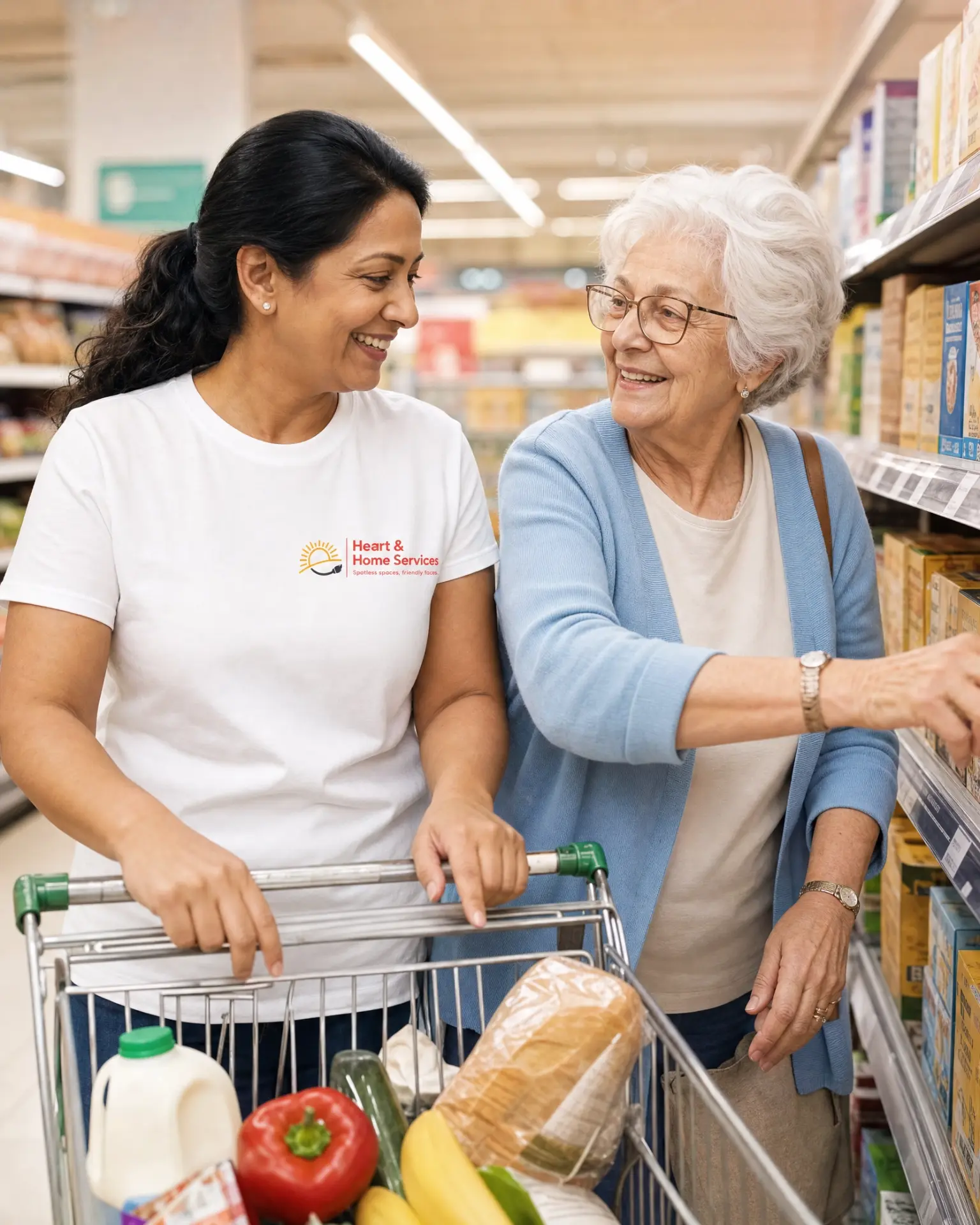 Support worker helping a client with the weekly supermarket shop